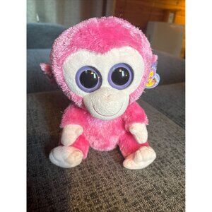 Ty Beanie Boos Razberry Pink Plush Monkey With Big Eyes Soft Stuffed Animal
